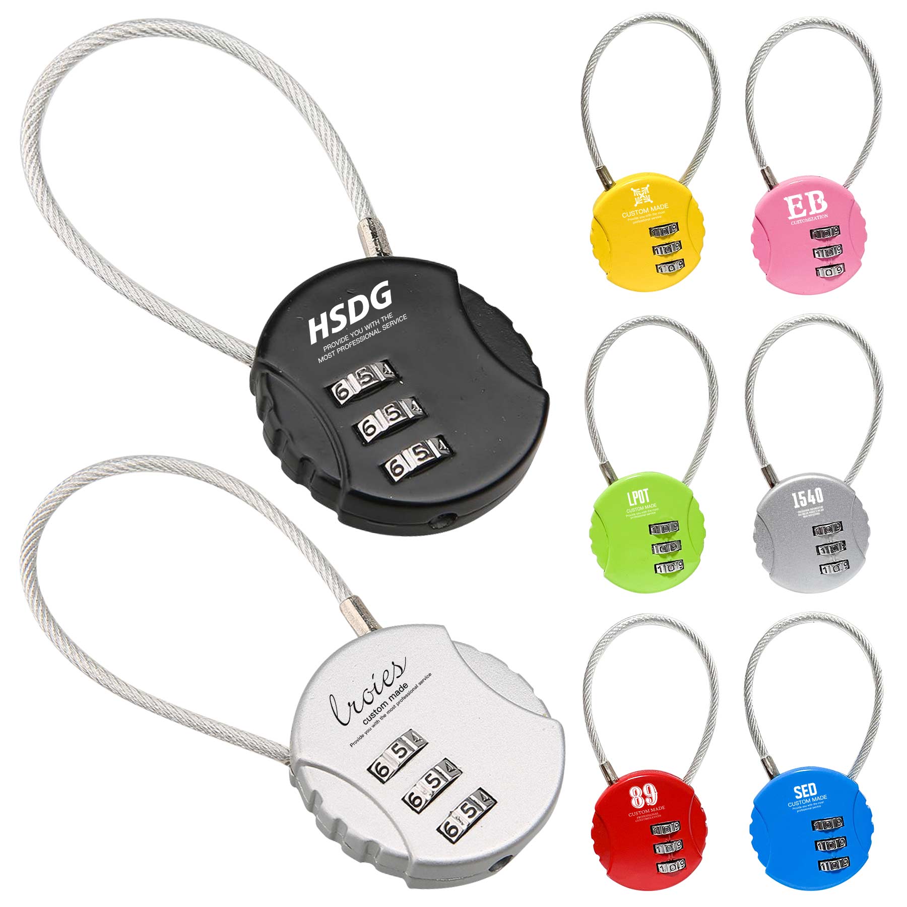 FlyFlyPromos - Digit Resettable Padlock with Wire Rope - Promotional Product