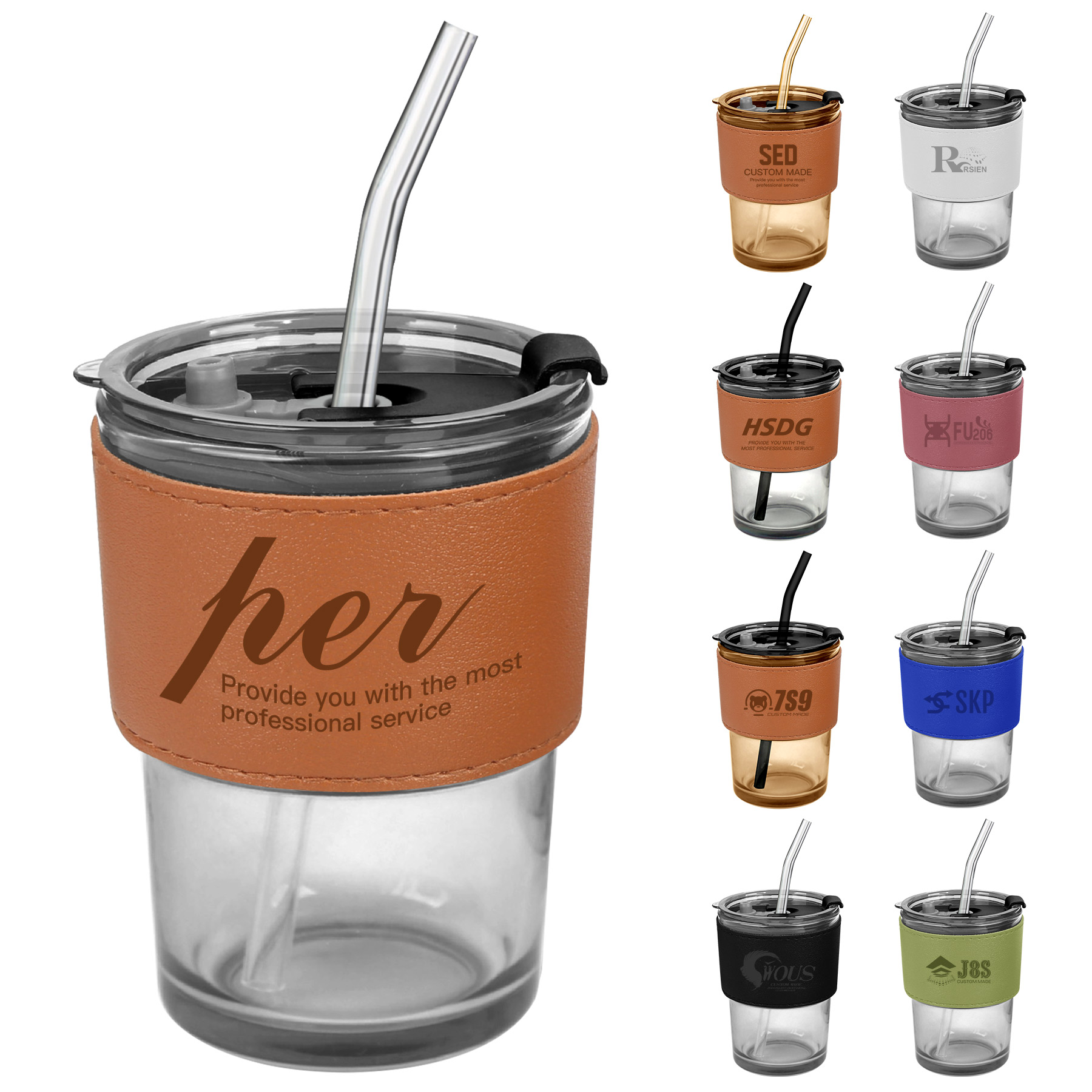 FlyFlyPromos - Anti-scald Glass Cup with Leather Case Straw - Promotional Product